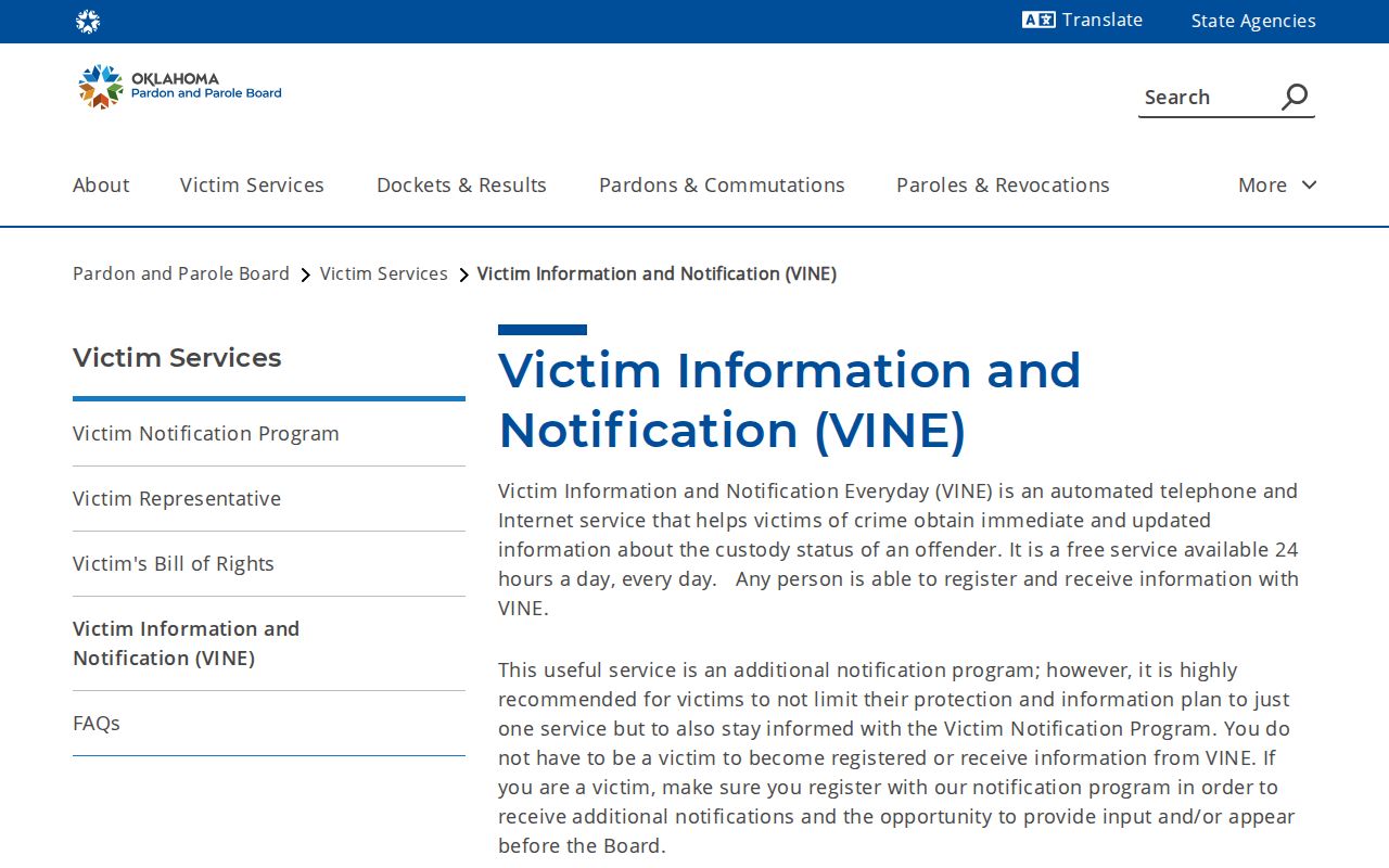 Oklahoma VINE limits for Haskell County parole and transfer alerts